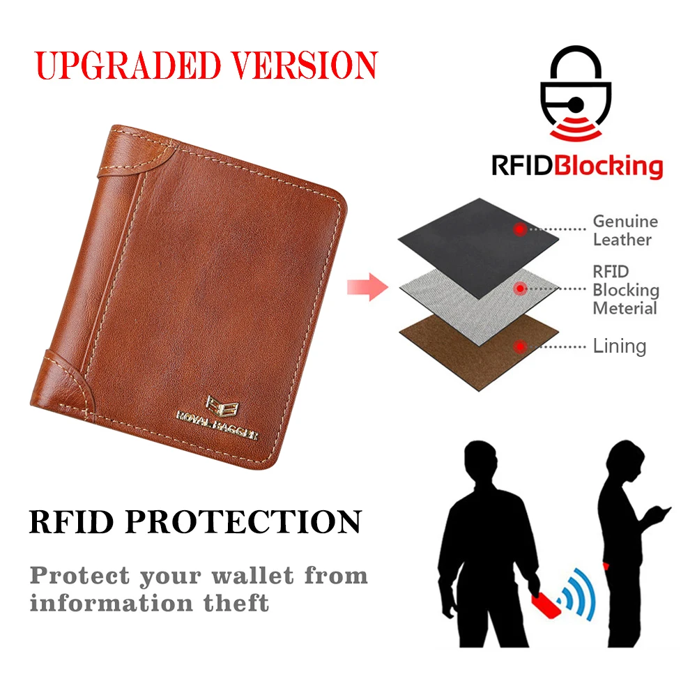 Portafoglio bifold da uomo in vera pelle vintage Royal Bagger RFID – Porta carte sottile e semplice 3122