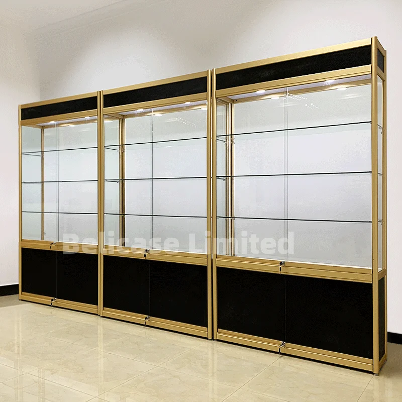 custom，High Quantity Of Black Wooden Material With Glass Showcase For Object Toys Display