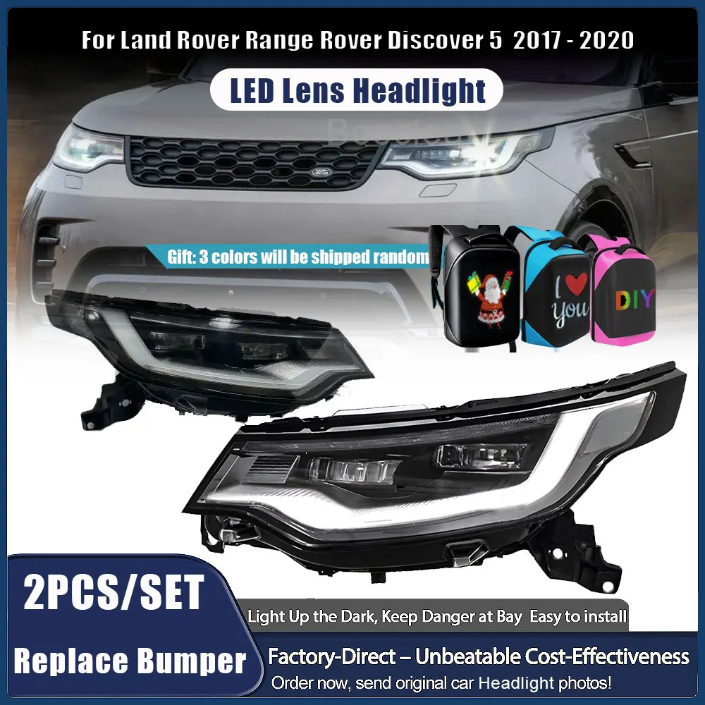 LED Car Front Lamps Assembly for Land Rover Discovery 5 2017-2020  Auto Headlight with Dual Projector Lens Condition Accessories