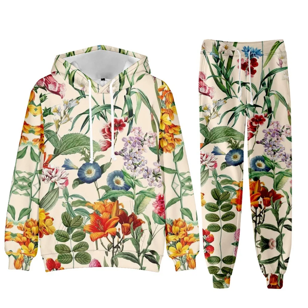 Chic Floral Elegant Suit Women's Tracksuit Funny 2 Piece Outfits Sports Lounge Hoodie Oversized Jogger Sweatpants Sweatsuit Sets