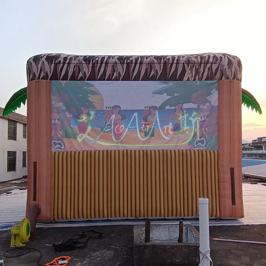 New Style Tropic Inflatable Tiki Bar With Original Islander Backdrop Bamboo Fence and Coconut Tree for Vacation on sale