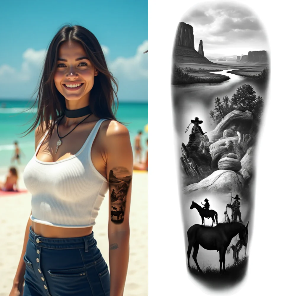 3pcs Temporary Tattoo Western Tattoos Waterproof Long-lasting Body Stickers Nature Tattoos Gothic Castle Tattoos For Thighs