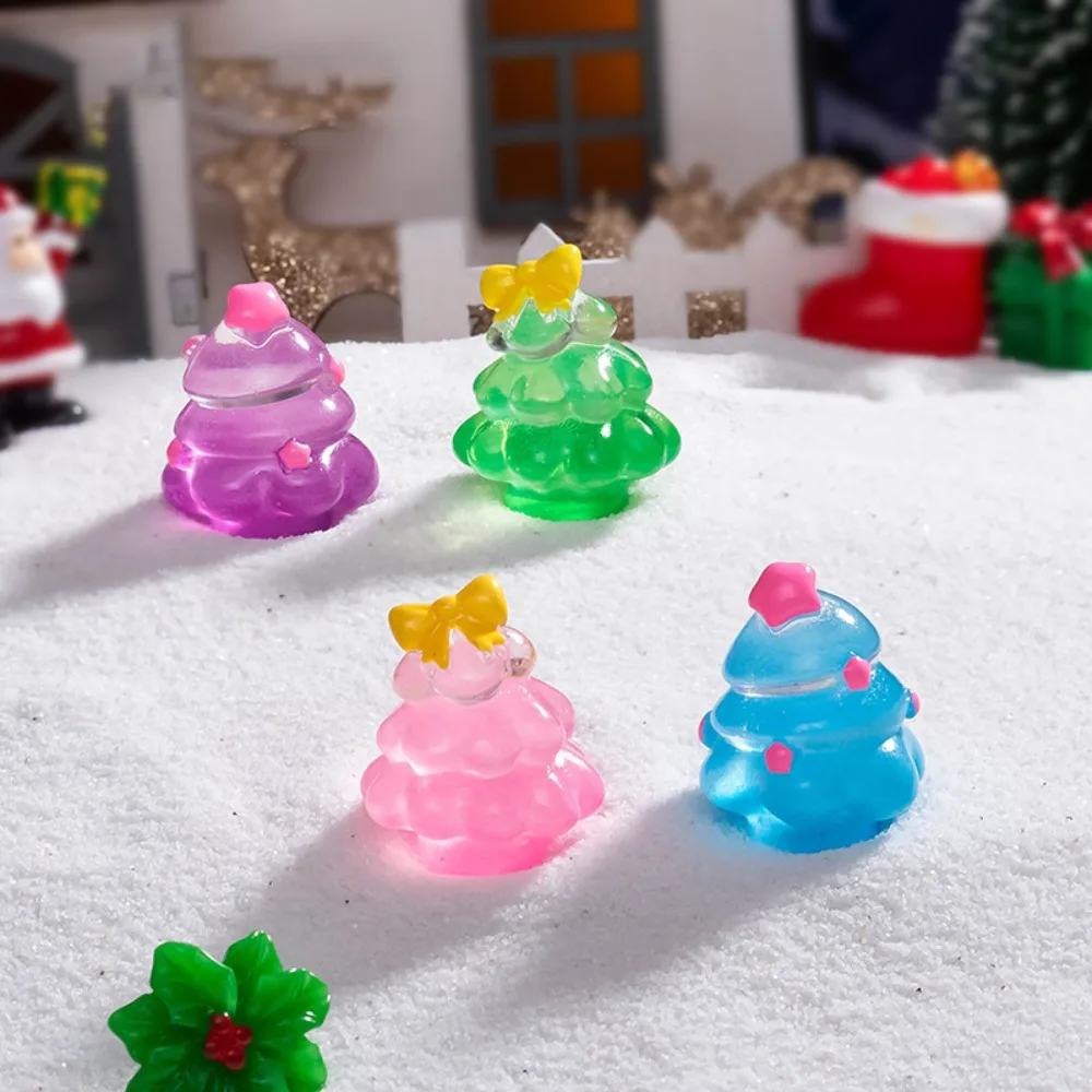 

10Pcs Cartoon Mini Luminous Ornament Resin Crafts Light in The Dark Tree Figurines Miniatures DIY Cute Christmas Tree Statue