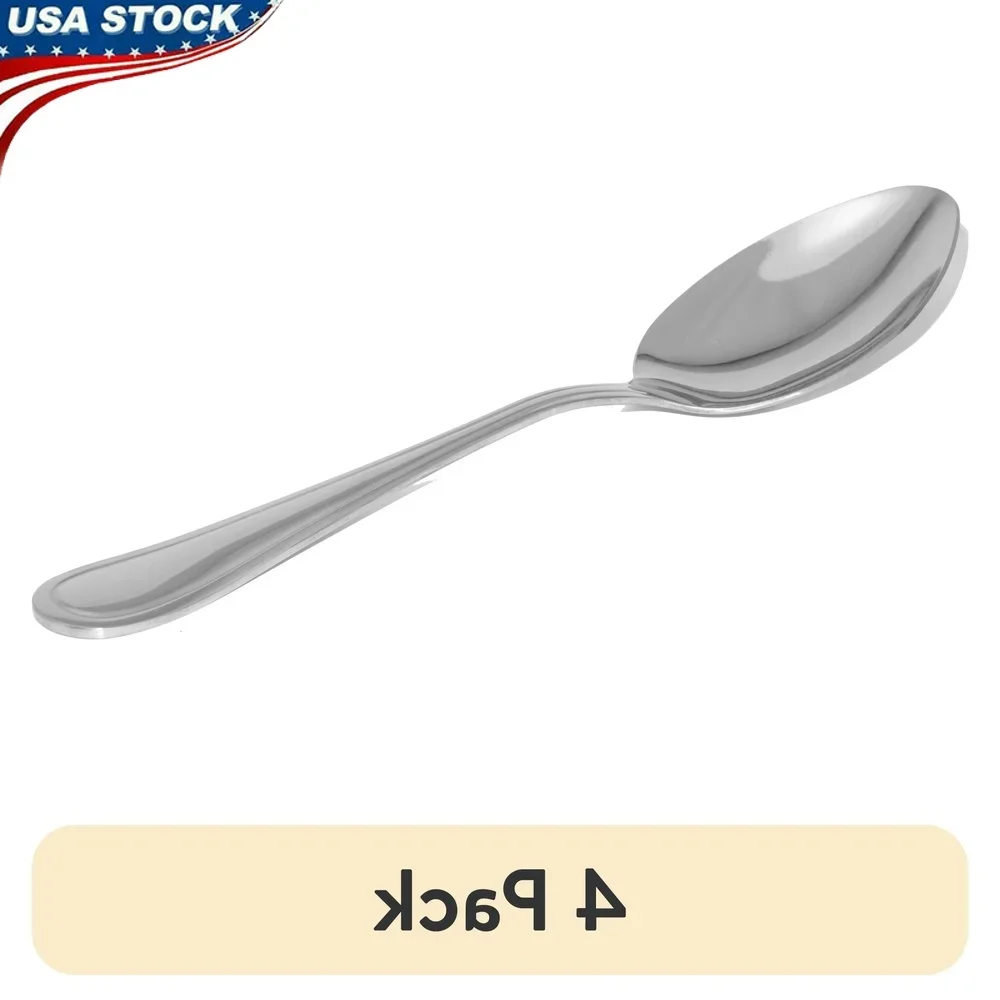 

4 Pack Heavy Duty Stainless Steel Serving Spoons Dishwasher Safe Rounded Design Durable Kitchen Utensils Elegant Flatware Set