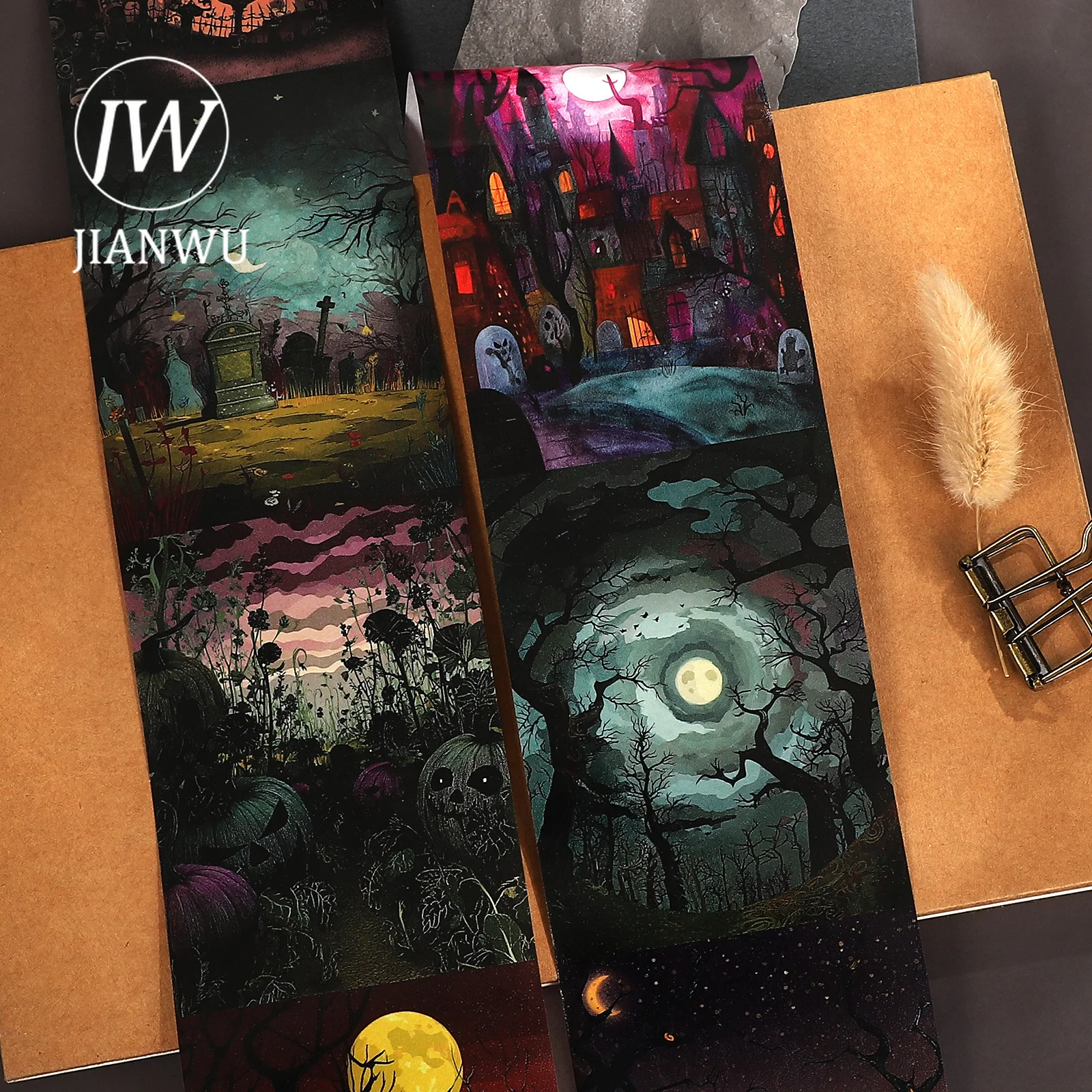 JIANWU 80mm*198cm Vintage Dark Halloween Forest Landscape Material Collage Scrapbooking Washi Tape Creative Journal Stationery