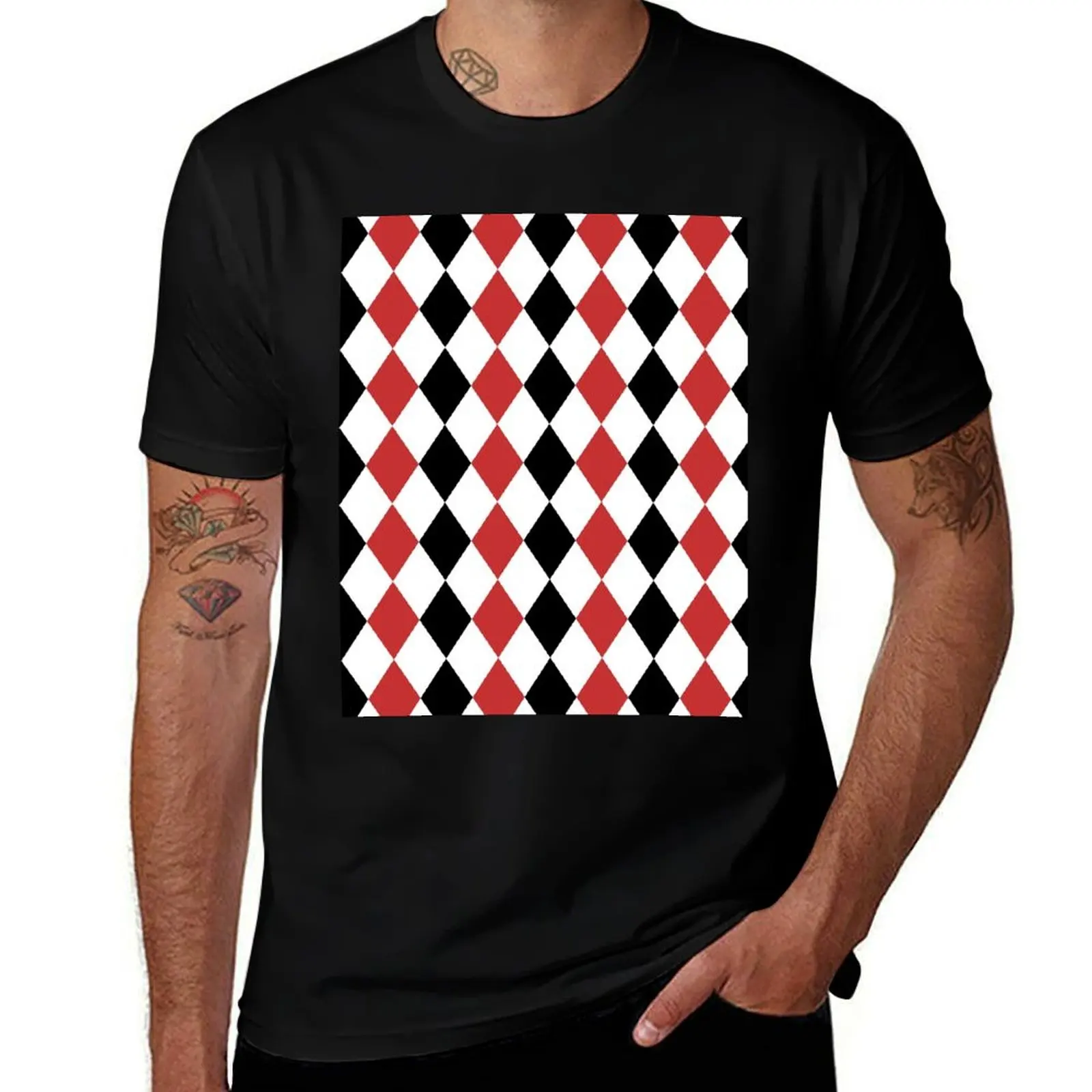 

Red, black, white, rhombus pattern, geometric design T-Shirt Basic Solid Color Casual Tee Shirt