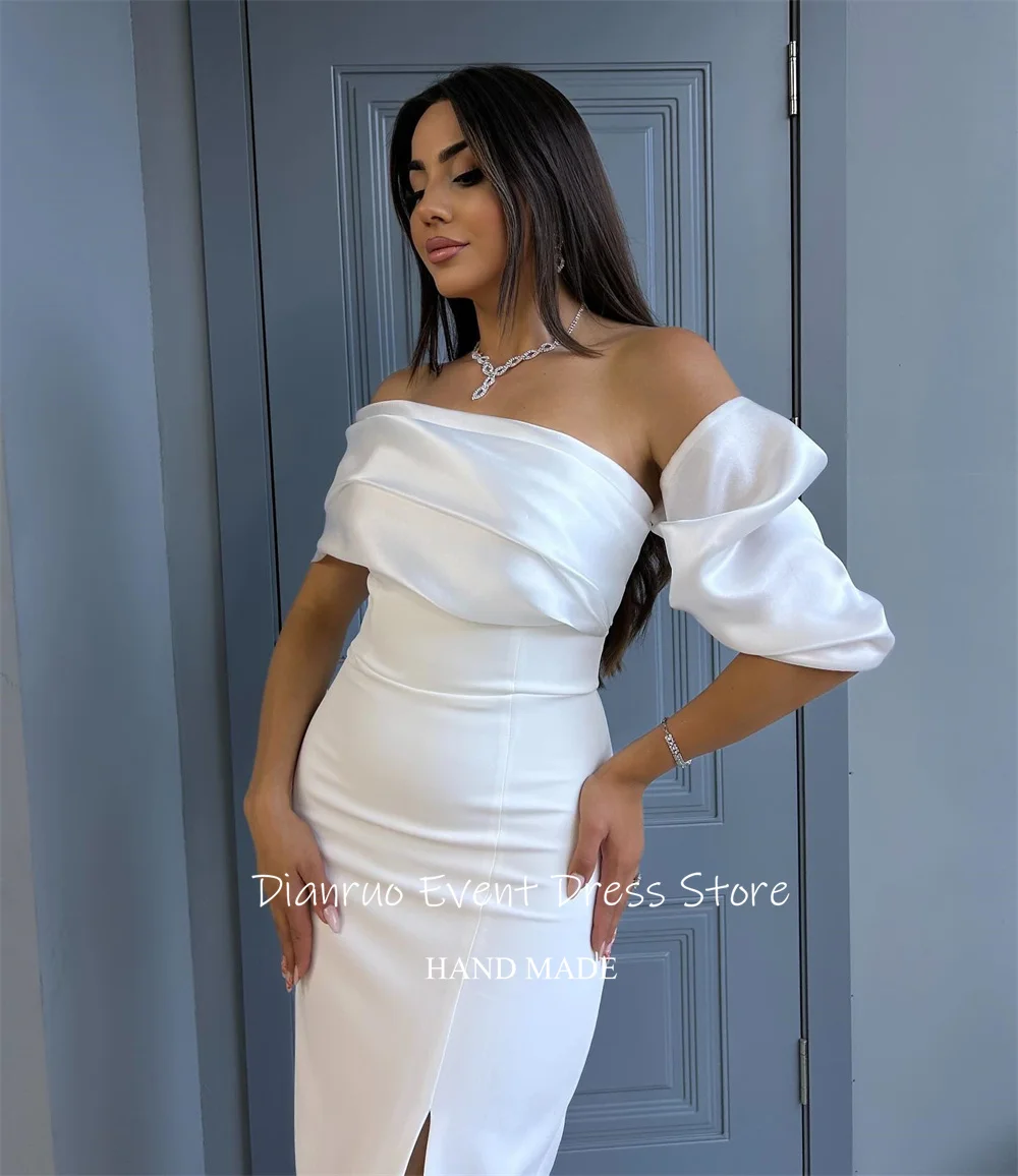 Dianruo свадебное платье русалки с боковым разрезом, асимметричное атласное платье с рюшами, Vestido De Noiva, модные облегающие вечерние платья по индивидуальному заказу