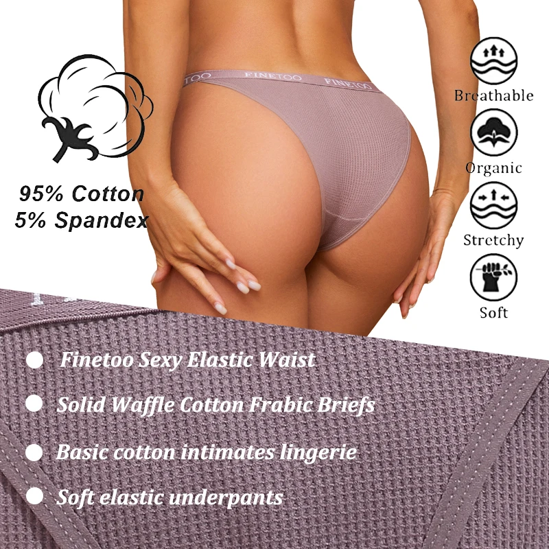 Finetoo 4PCS Cotton Panties for Women Sexy Letter Low Waist Briefs Waffle Elastic Female Underwear Soft Breathable Lingerie S-XL