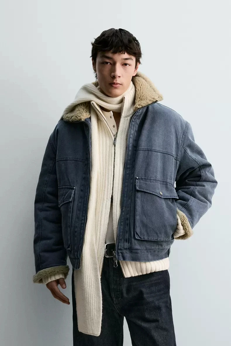 

New Arrival Winter Men's Loose Fit Double Cotton Jaet Coat Waed Youth Faion Warm Zipper Closure Long Sve Pure Color