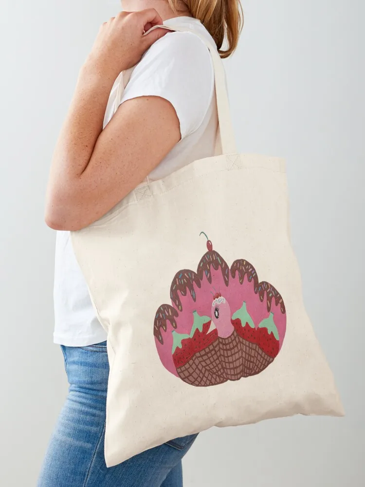 Strawberry Sundae Peacock Tote Bag university shopper bag sac pour femme Canvas shoulder bag