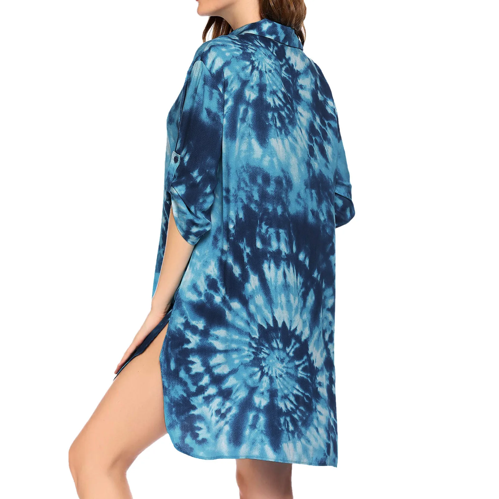 Tie Dye Bikini Cover Up Summer Lapel Shirt Dress Women Swimsuit Cover-ups Bathing Suit Ladies Beach Wear Tunic