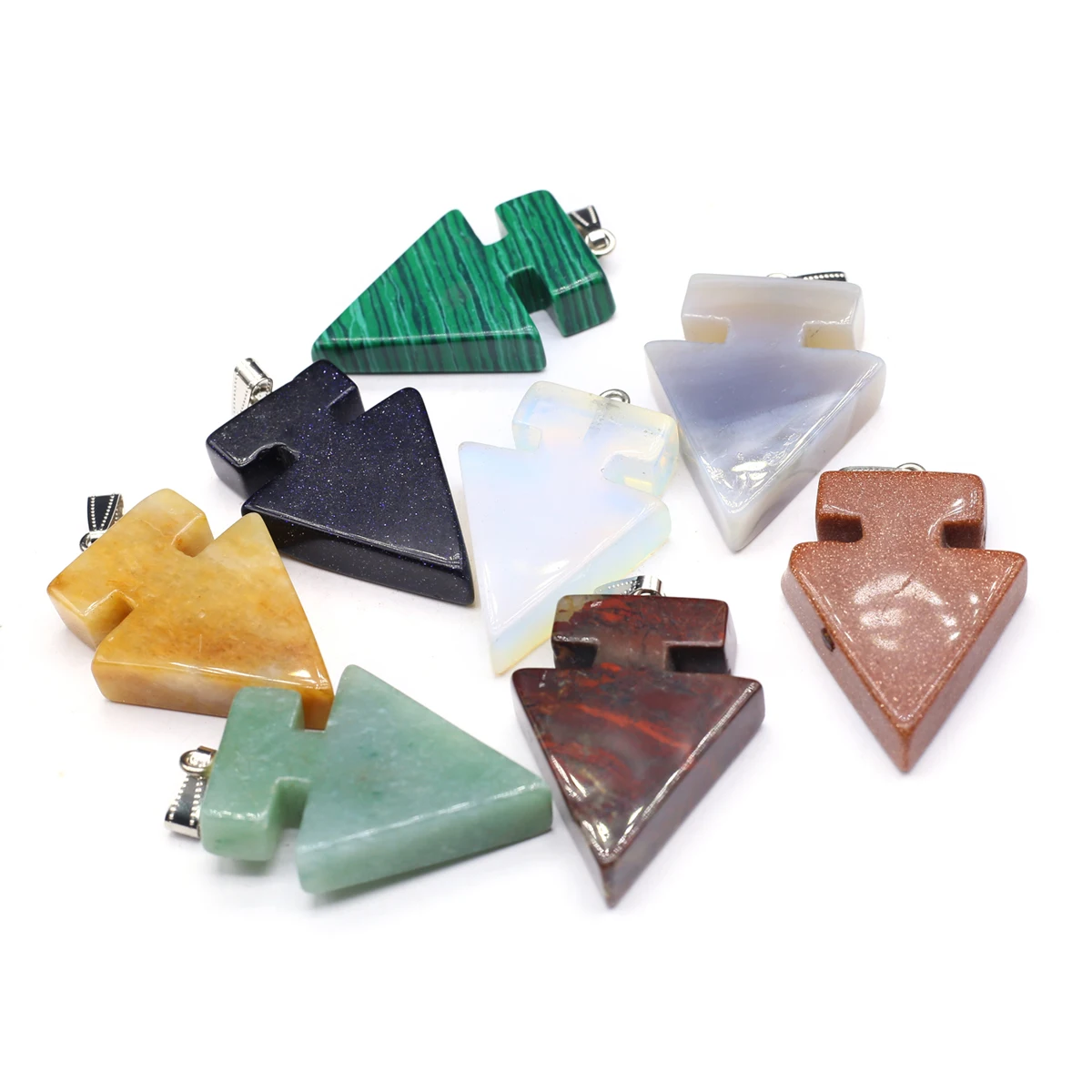 6PCS Wholesale Natural Semiprecious Stone Random Color Arrow Pendant Jewelry Making DIY Necklace Earrings Accessories Gift