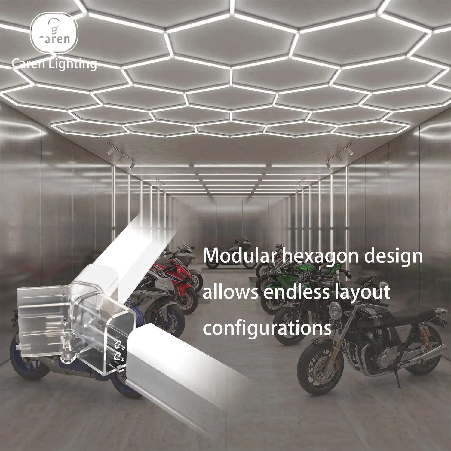 Ultra-Bright Modular Hexagon LED Ceiling Light System Garage DIY Installation Plug-and-Play Connection System Infinite Modular