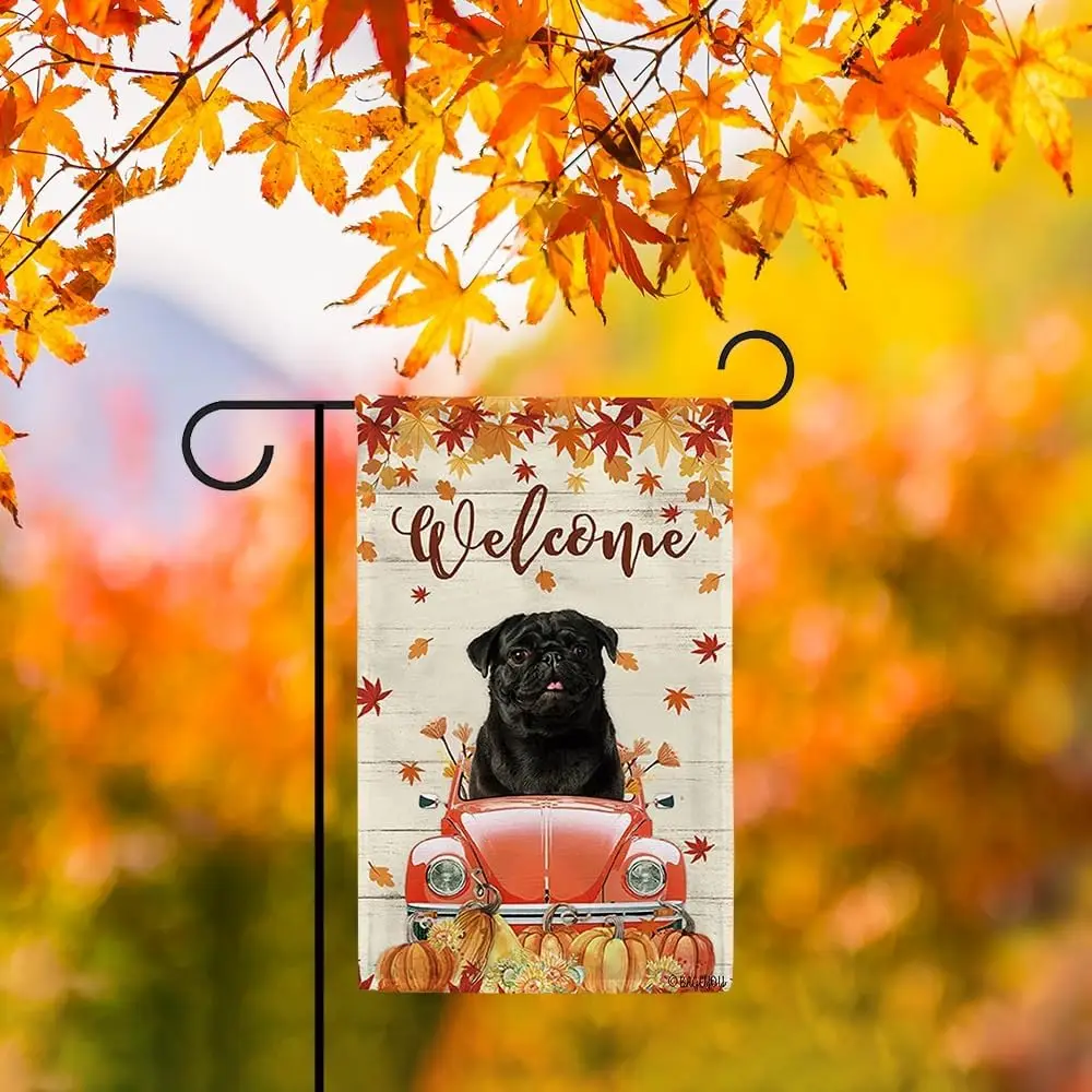 Welcome Fall Dog Garden Flag Bernese Mountain Dog Drives the Vintage Car Harvest Pumpkin Patch Sunflowers Maple leaf Decor Home