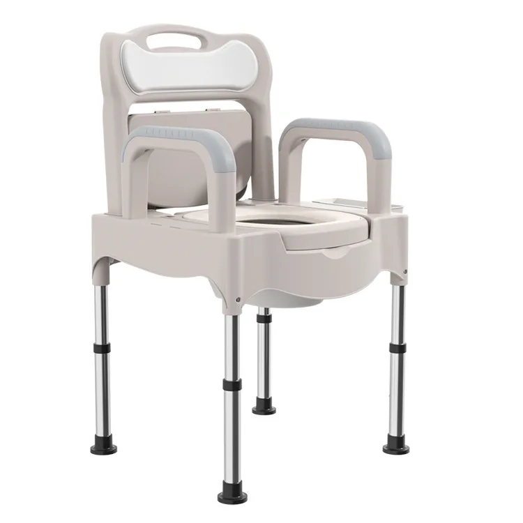 Chaise de toilette portable en acier inoxydable avec siège réglable à six vitesses et seau à urine