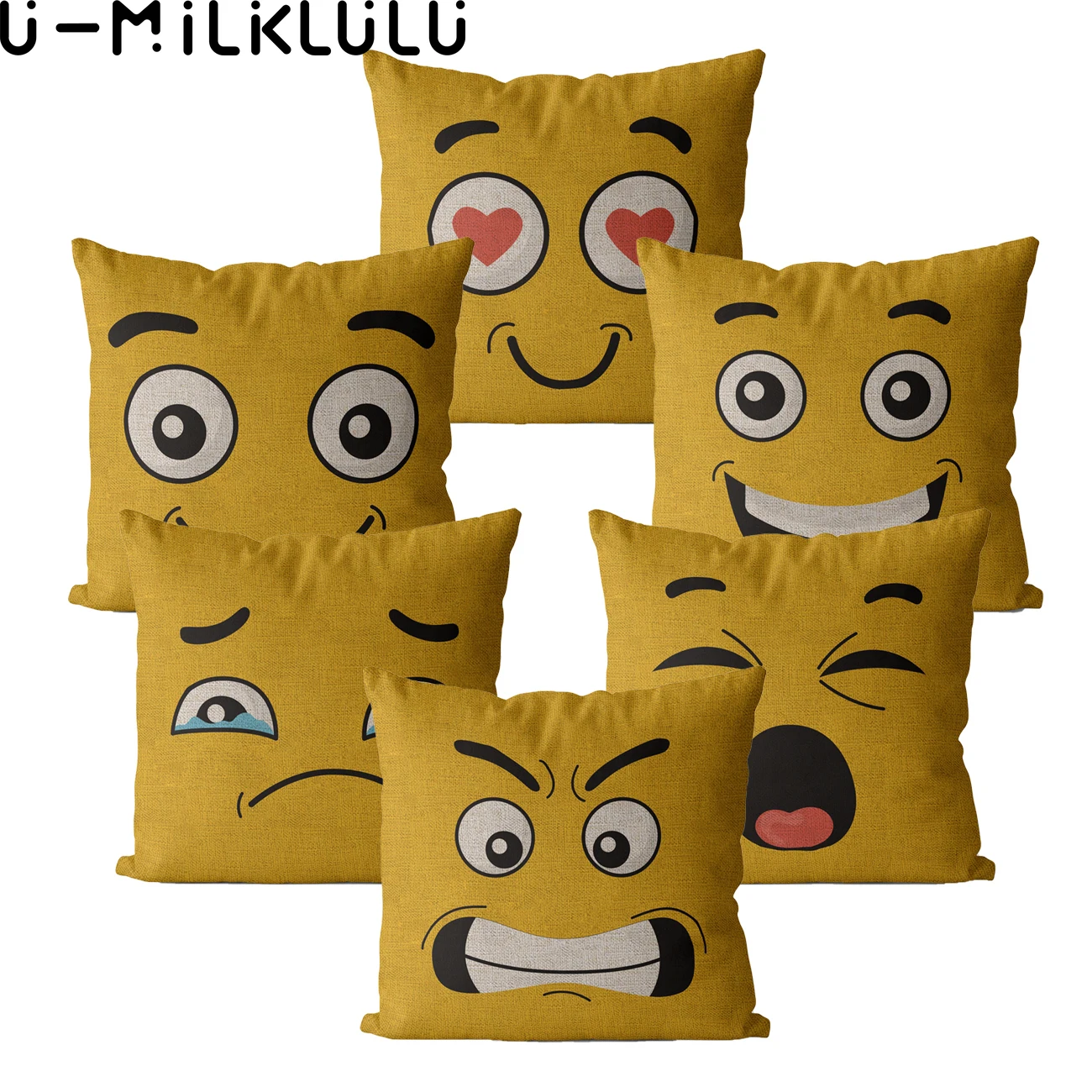 Yellow Smiley Face Couch Cushion Cover, Autumn Decoration, Cartoon Pillow Cover for Living Room, Seat Case, 40x40, 45x45