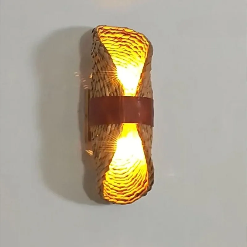 

Japanese Retro Ratton Wall Lights Ratta Weaving Rattan Shade Wall Lamp for Living Room Bedroom Aisle Hotel Hand Woven Fixture