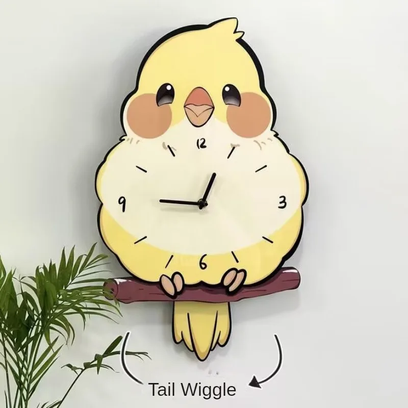 Cartoon Cute Parrot Creative Swing Clock Bedroom Living Room Decoration Bird Wall Clock Mute Wall Clock