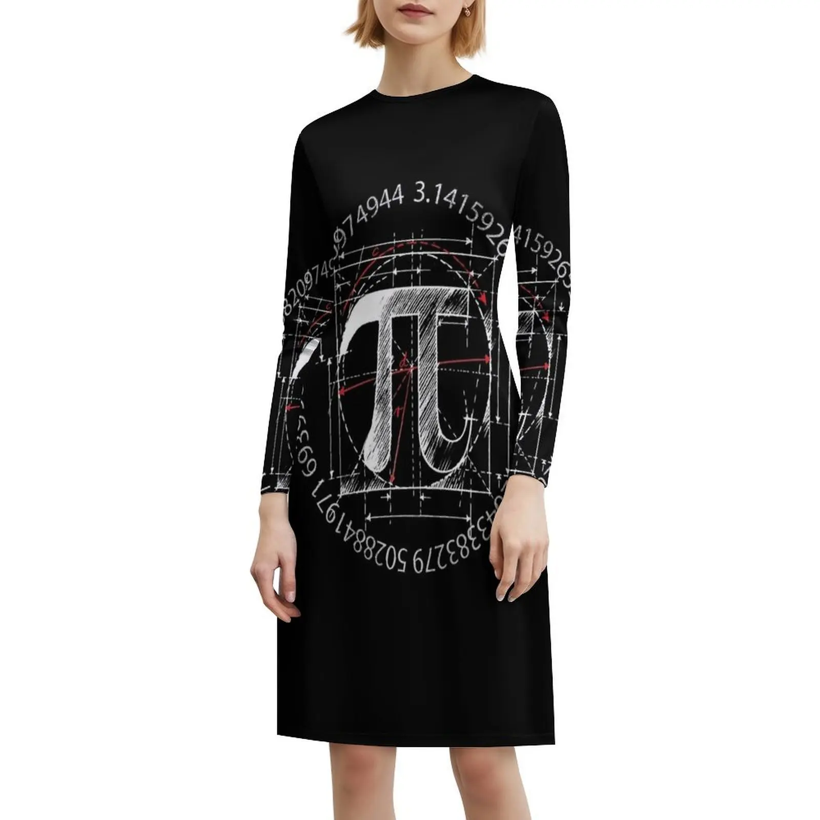 فستان قصير على طراز Pi Symph Scketch Preppy للنساء على شكل حرف a فضفاض مناسب فستان يوم غير رسمي Pi Number Pi Symbol Pi Sketch Pi Day