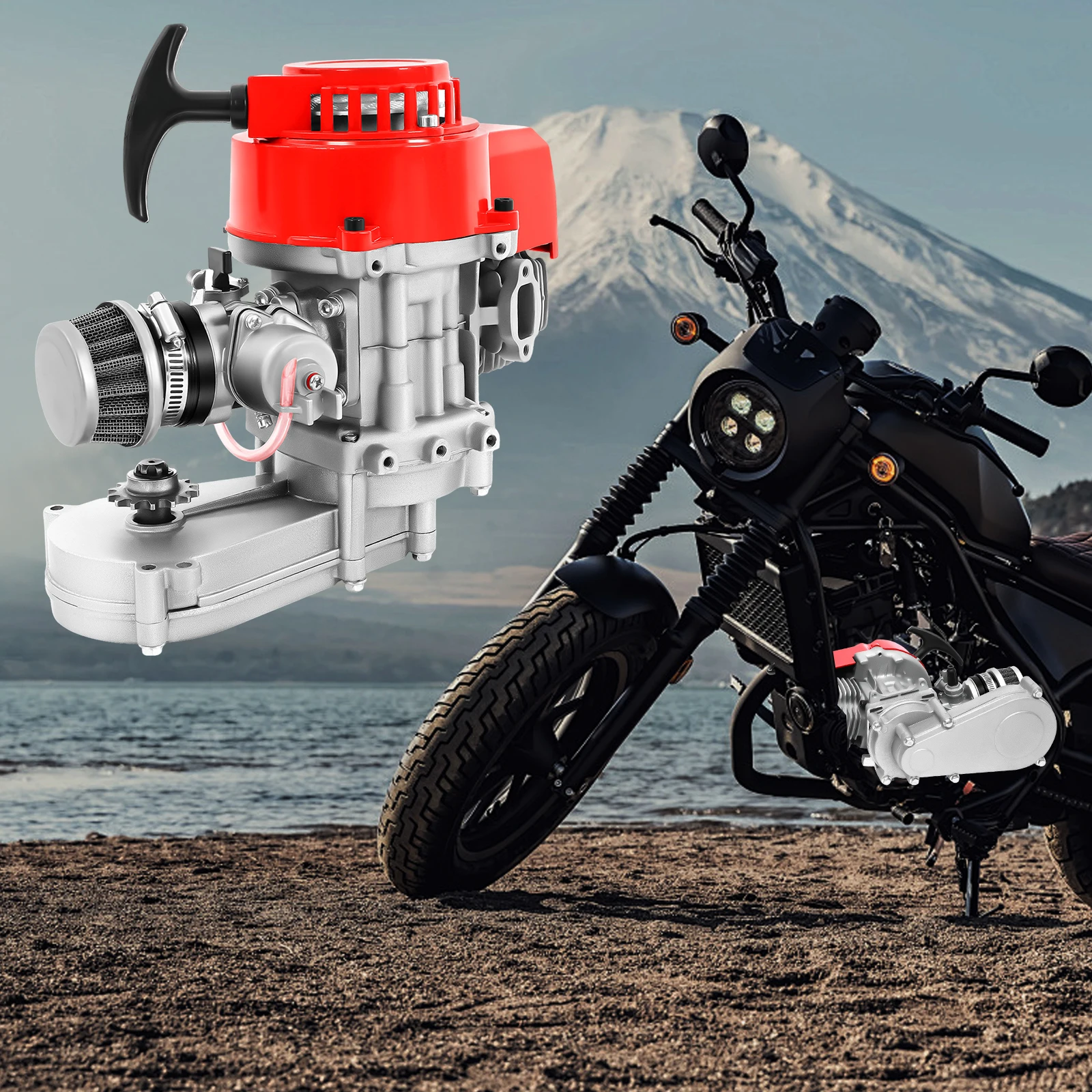 

Двухтактный двигатель объемом 49 куб.см, одноцилиндровый стартовый двигатель с тросом, 2-тактный двигатель для мини-байка и карманного мотоцикла