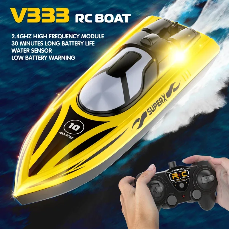 

Радиоуправляемая скоростная катер V333 2,4G — высокоскоростная, желтая гоночная лодка 15 км/ч с длительным сроком службы, подарок для детей и подростков