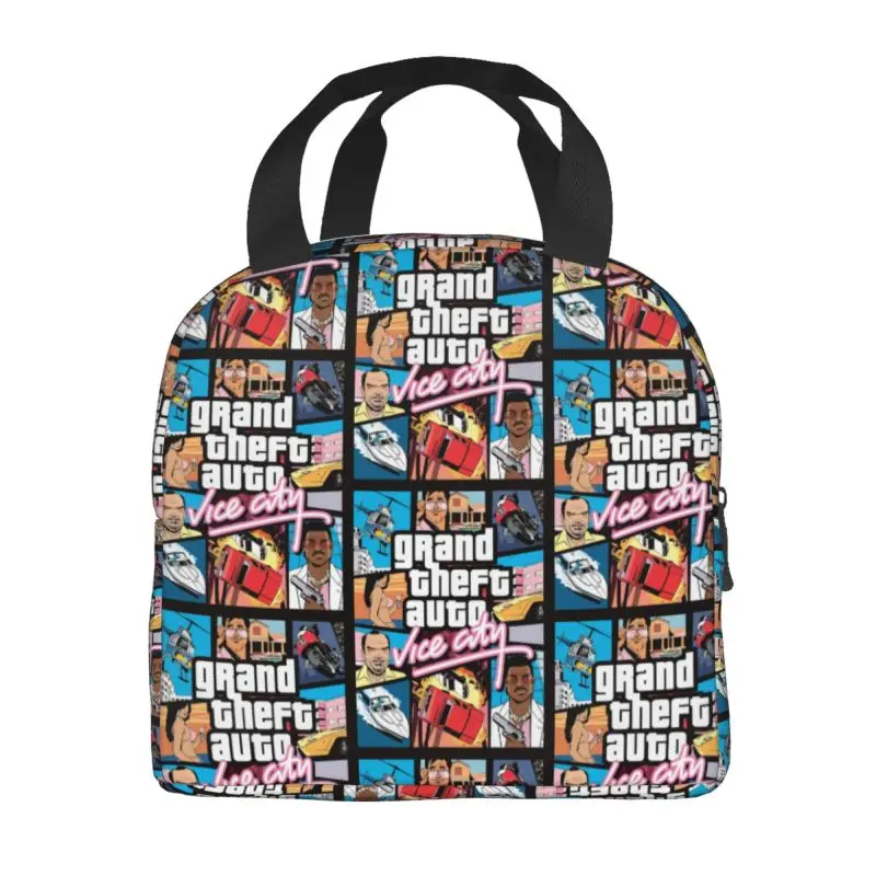 Adventure Game Grand Theft Auto Collage Insulated Lunch Bag for Resuable GTA Thermal Cooler Lunch Tote Beach Camping Travel