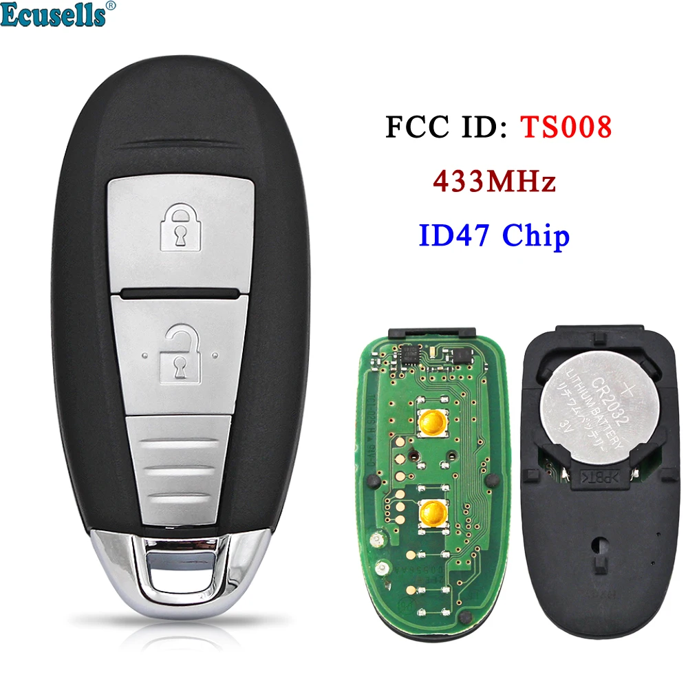 Ecusells 2 Buttons 433MHZ 47 Chip Smart Card Keyless Entry Remote Key Fob for SUZUKI Vitara SX4 SWIFT S-Cross TS008