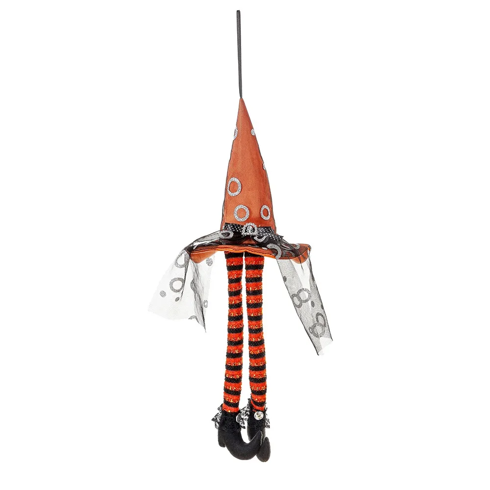 Glowing Long Leg Witch Hanging Ornament Spooky Curved Black Boots Party Witch Leg Pendant Witch Theme Striped Long Legs