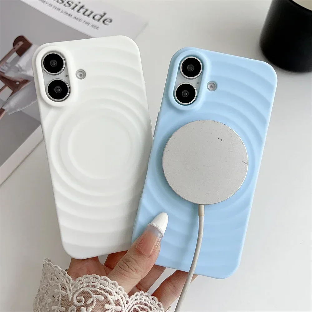 Wave Magnetic Phone Case For iPhone 15 14 13 12 11 16 Pro Max 15 Plus Soft Silicone Wireless Charging Magsafe Cases Cover 16pro