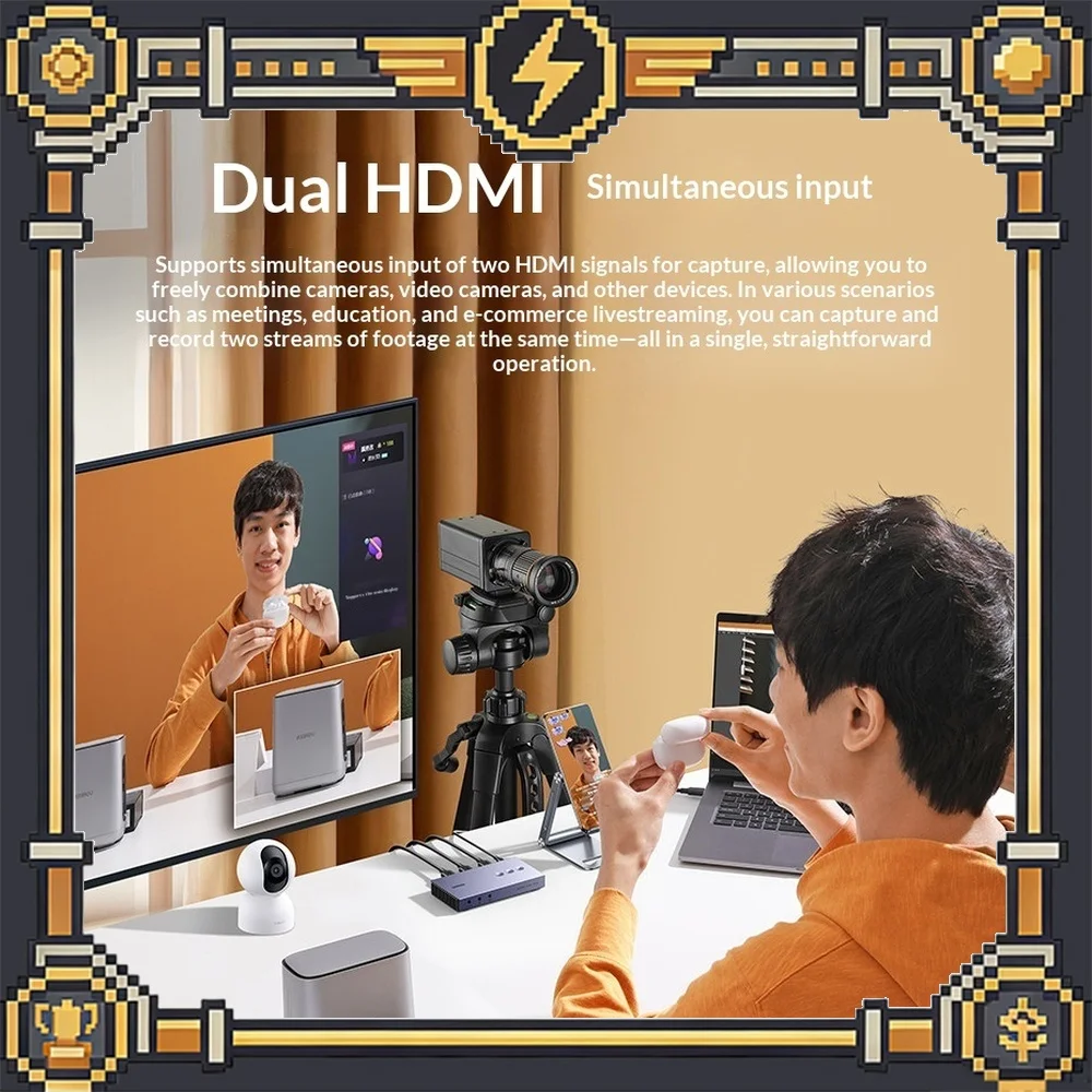 UGREEN 80688 Dual HDMI Video Capture Card 4K Input 1080P Loop Out Recording Box for PC Streaming