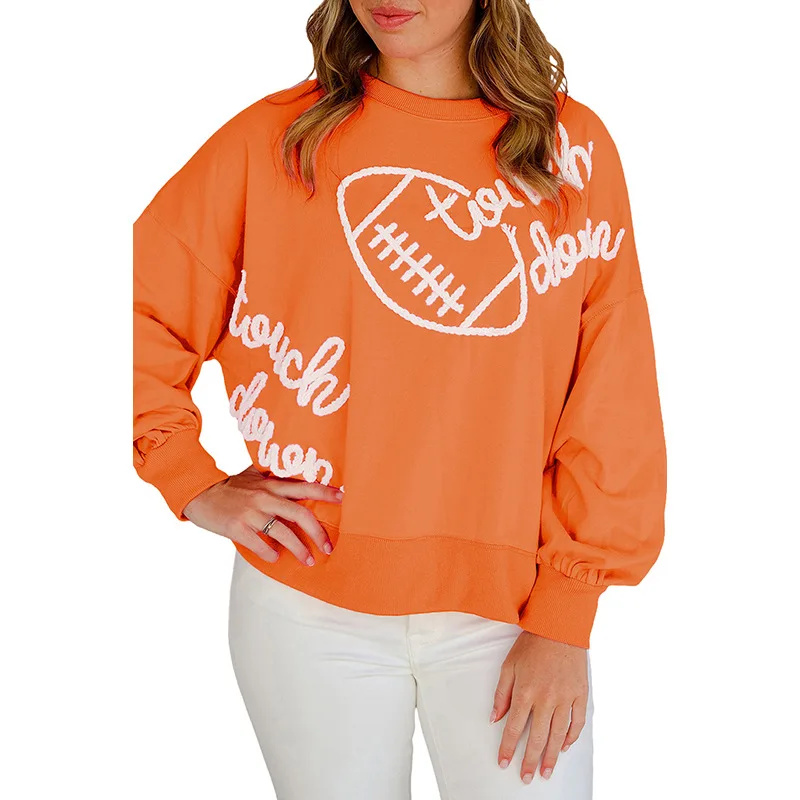 Dames Europese en Amerikaanse casual losse letter geborduurd sweatshirt met ronde hals Off-shoulder top met lange mouwen voor de winter