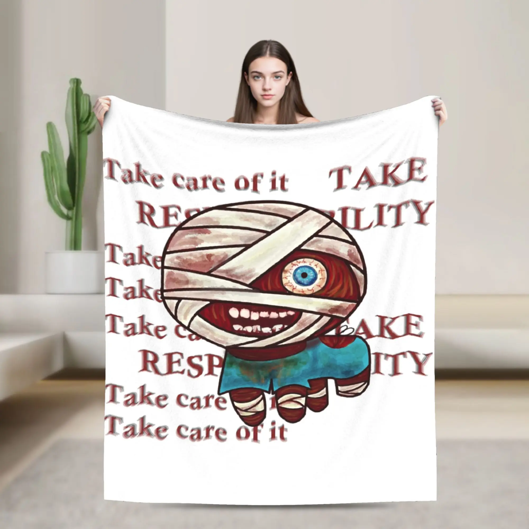 Captain Curly 'Tism Mouthwashing Fleece Blanket  Awesome Throw Blankets for Home 150*125cm Rug Piece