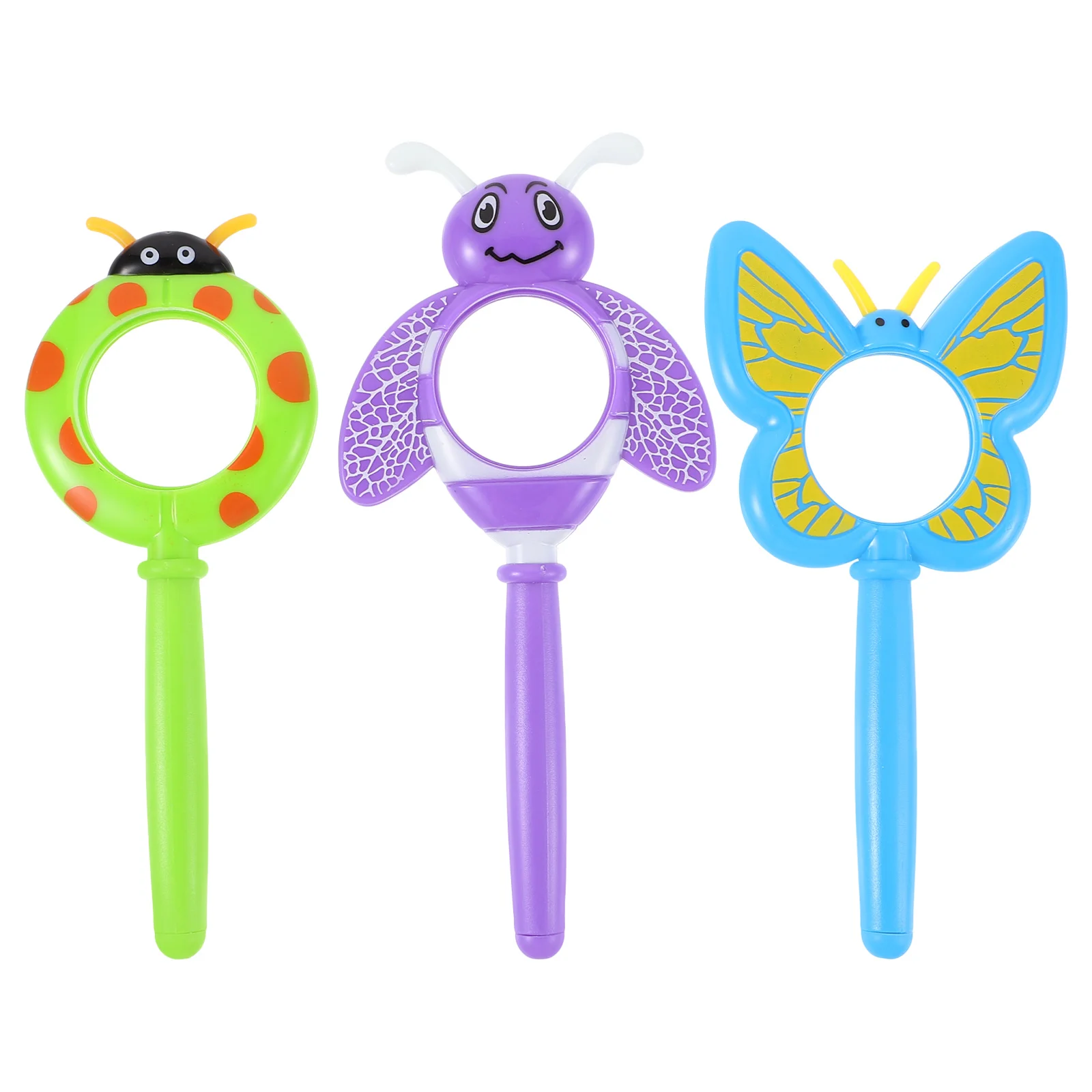 Lupa de mano de plástico para niños, lupa HD para explorador de insectos, forma de dibujos animados, colorida, aprendizaje inodoro, 3 uds.