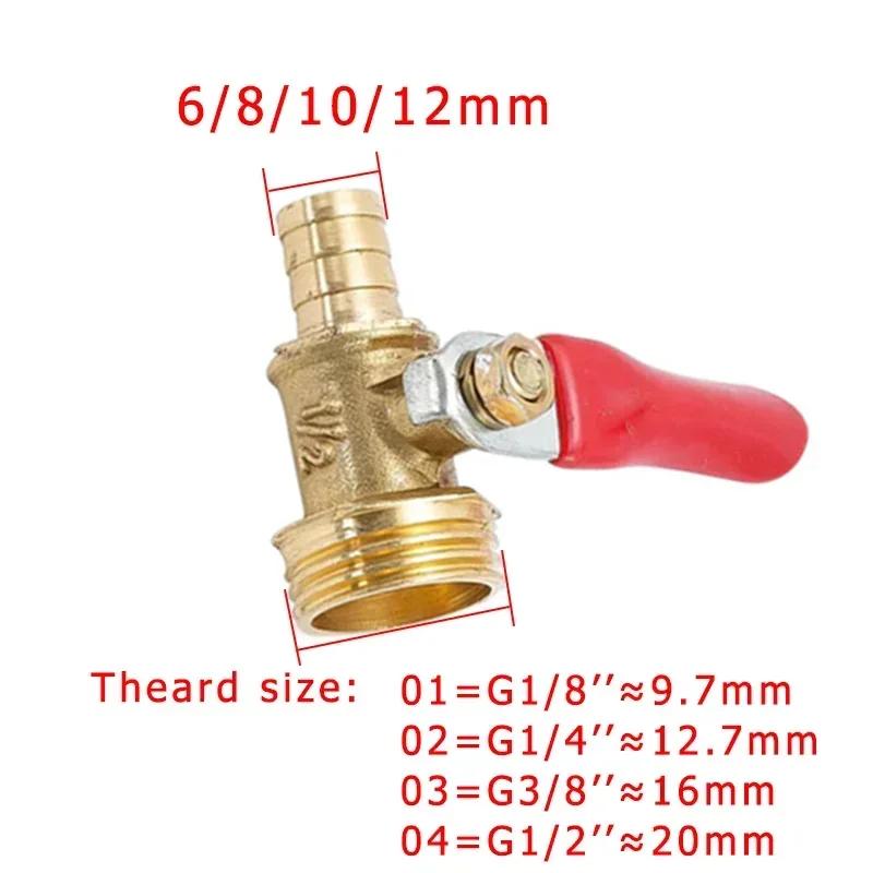 10pcs Brass Barb Ball Valve 1/8\'\' 1/2\'\' 1/4\'\' Male Thread Connector Joint Copper Pipe Fitting Coupler Adapter 6-12mm Hose Barb