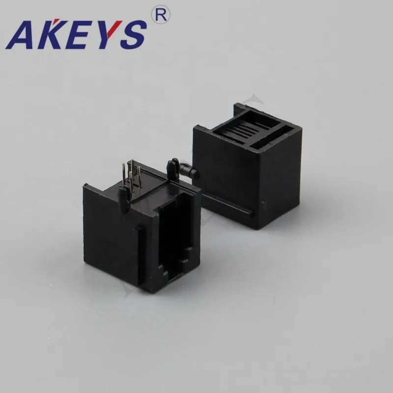 5pcs RJ45 socket -5521-PCB-6P6C with edge -90 degrees - black all plastic network interface horizontal