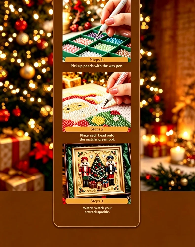Weihnachts-Perlen-Diamantmalerei-Kunstset mit Rahmen, DIY-Perlen-Bastelset für Erwachsene, Anfänger, Heimdekoration, Wandkunst, Partygeschenk – Detail 4