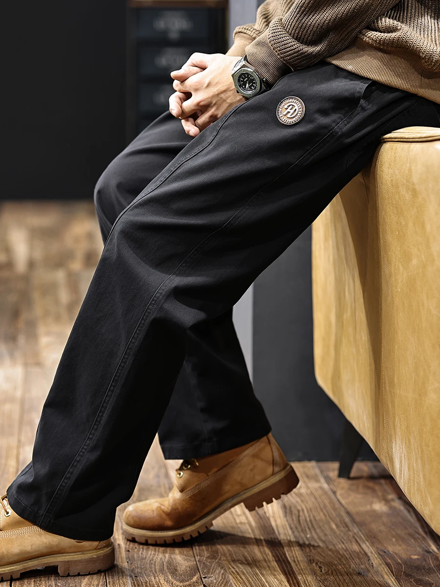 

Ретро американские брюки на подкладке для мужчин, повседневные прямые брюки для улицы, осенние новые хлопковые молодежные брюки