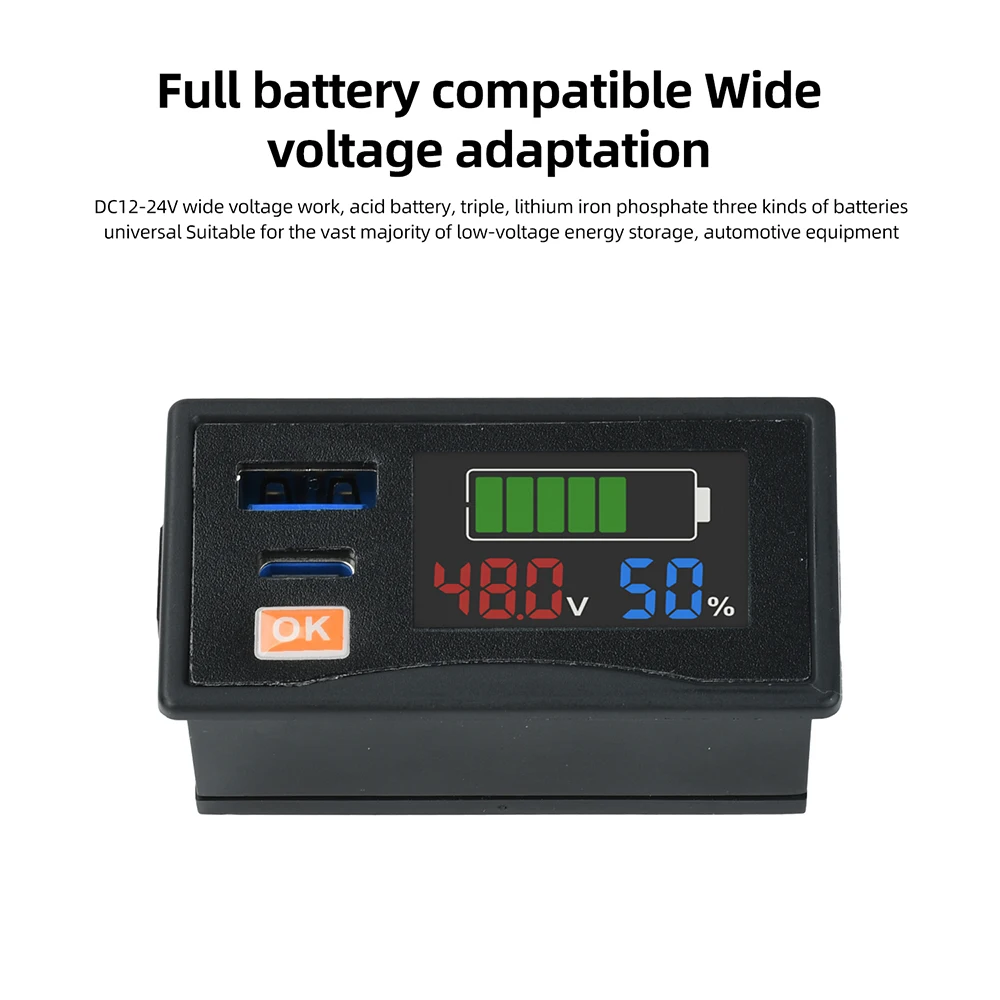 DC 12-24V Digitaler Voltmeter Batteriestandsanzeige USB+Typ C 30W Ausgangsspannungstester Leistungsmesser Auto-Kapazitätsmonitor – Detail 4