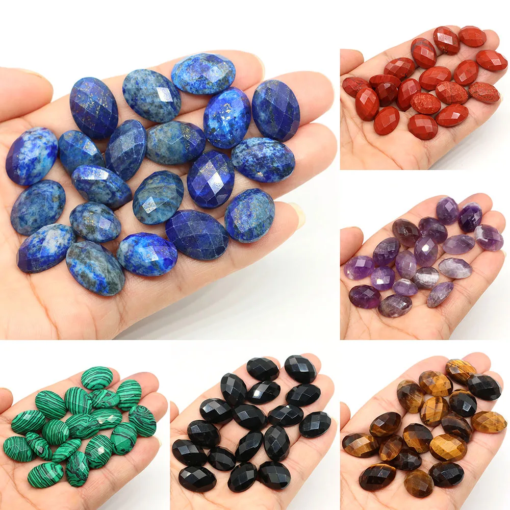 13x18mm Oval Cabochon Flat Back Beads Natural Faceted Stones Crystal Cameo Spacers For Jewerly Making DIY Pendants Necklace Ring