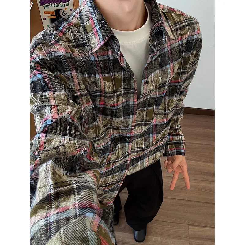 

Ретро Американский Винтаж Tie Dye Long Sve irt ex Свободный повседневный осенний Cheered irt Молодежный модный подходит для поездок на работу