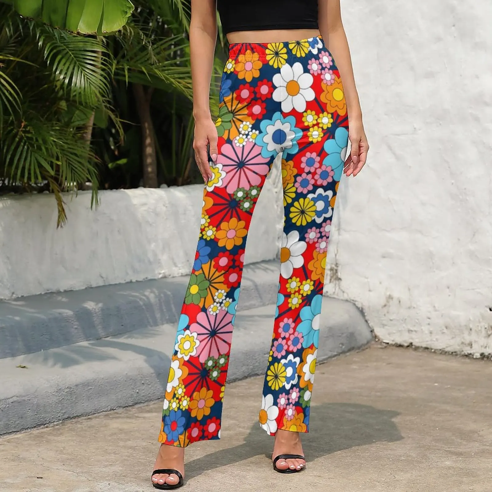 Blue Retro Bright A-Line Dress Pants Modern Flared Trousers Summer Ladies Pattern Streetwear Slim Fit Pants