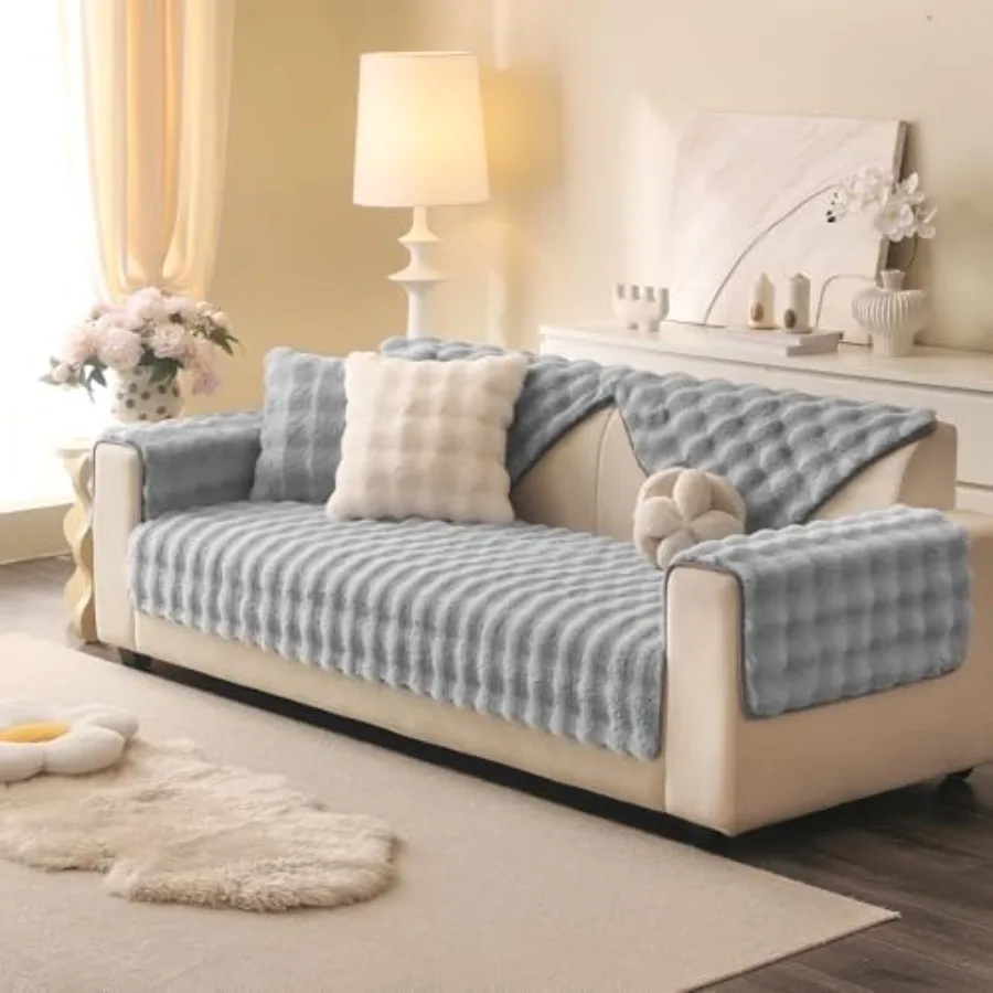 

Soft Plush Faux Fur Couch Cover, Thick Warm Fuzzy Sectional Sofa Covers for 3 Cushion Couch Sofa Non Slip Slipcover, Furniture