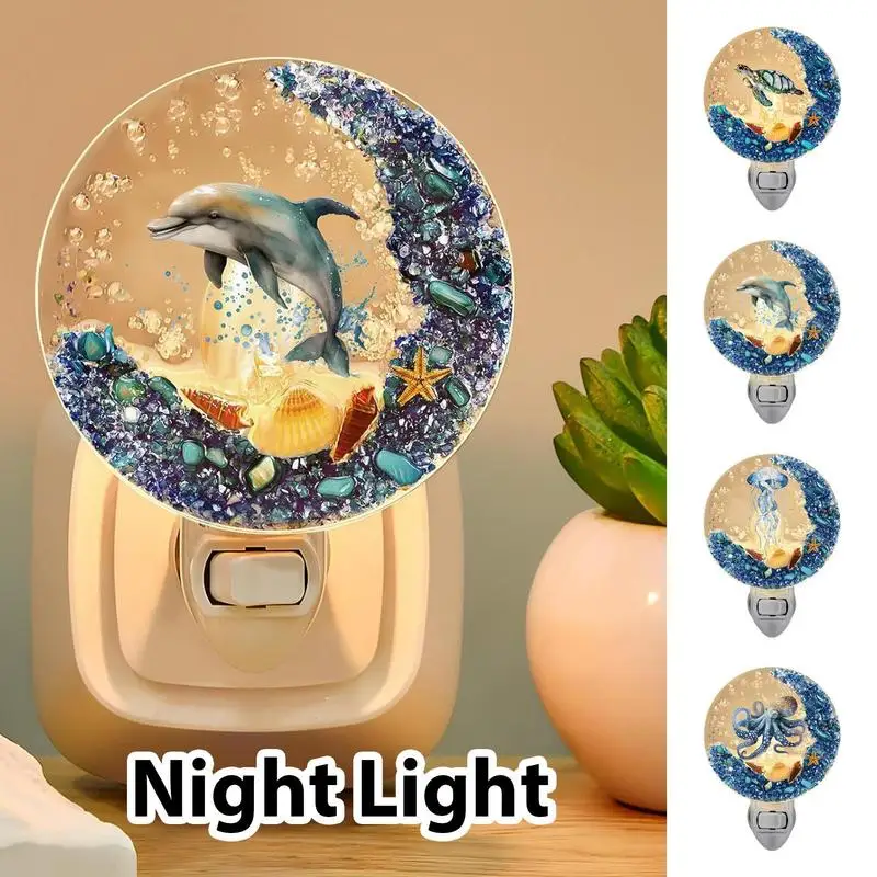 Sea Animal Night Light Starfish Seashell Ocean Theme Vintage Nightlight Cute Blue Sea Turtle Plug in Wall marine Lamp Home Decor