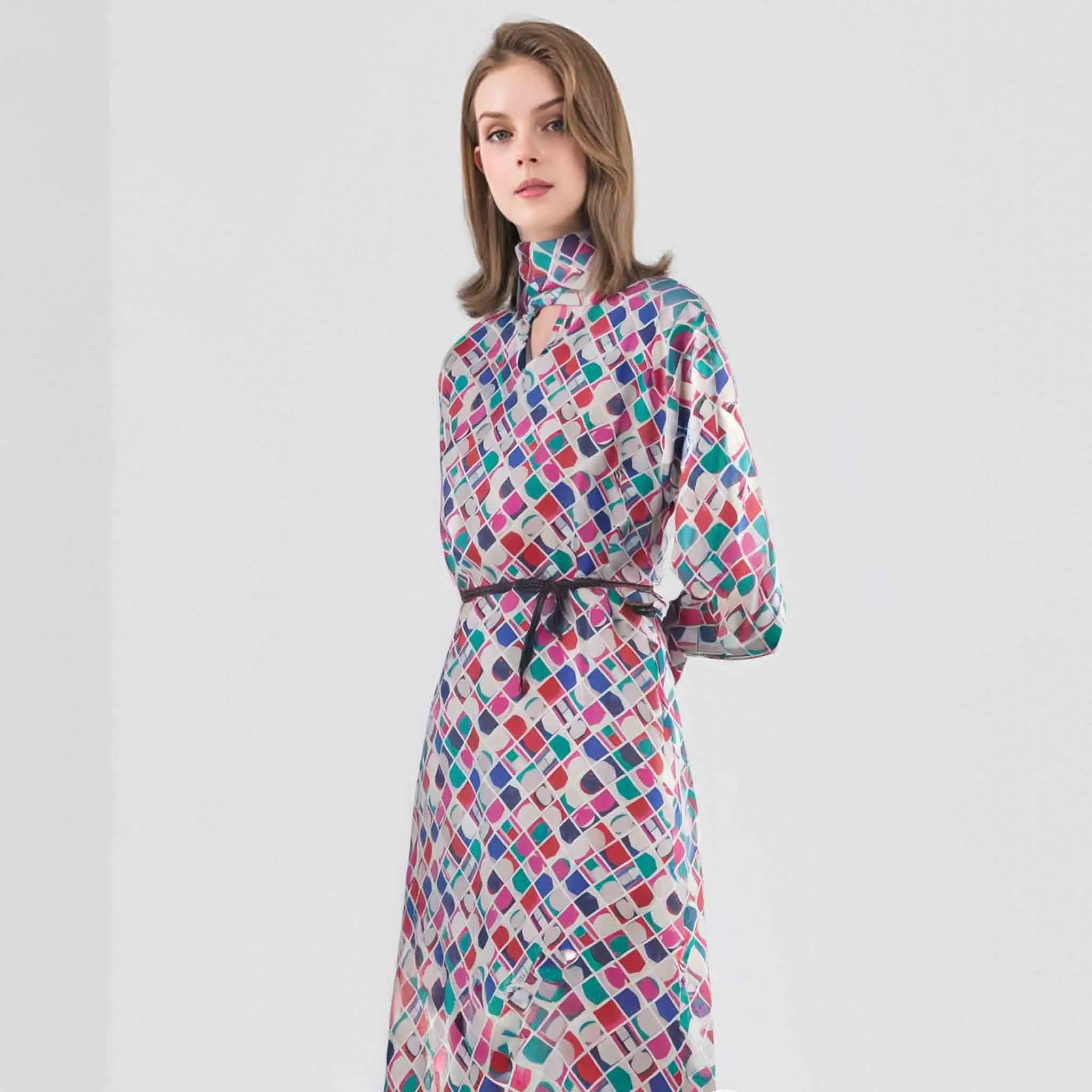 Nuovo abito camicia da donna manica lunga grembiule da festa colletto con sciarpa cava design della cintura moda versatile abito da vacanza autunno inverno