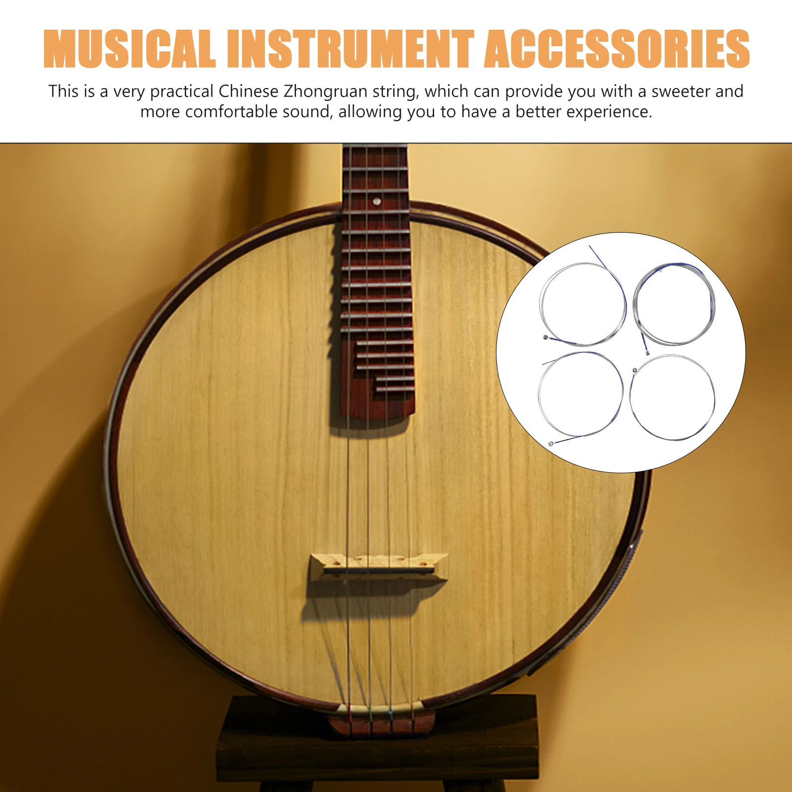 

4 Pcs Middle Ruan Strings Zhongruan Steel Silver Instrument Parts Acoustic Strings Replacement Practical Design Resonant Sound