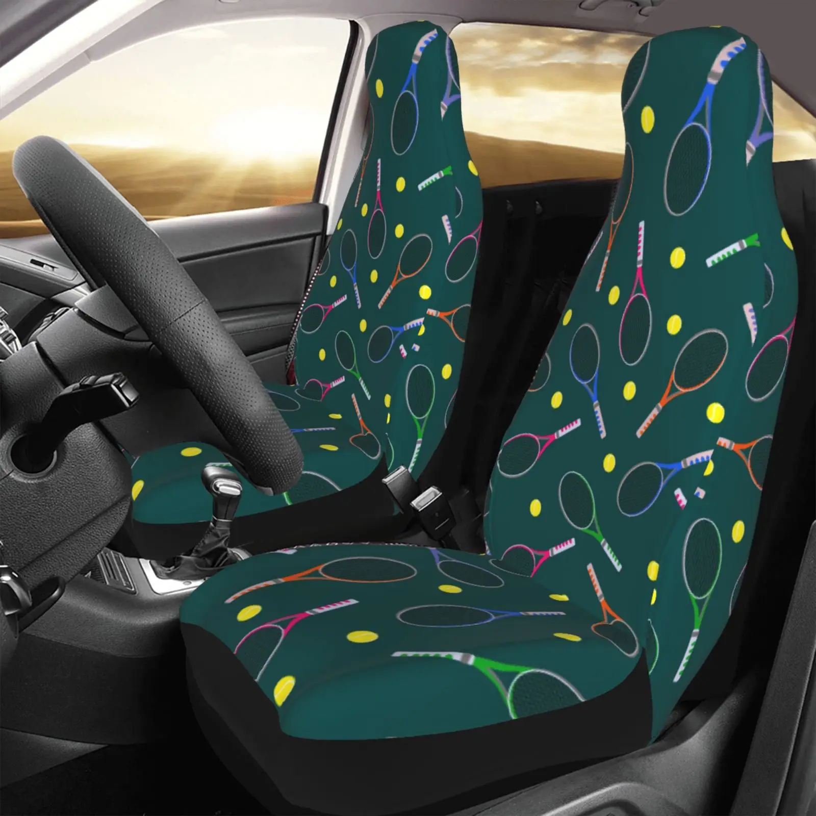 Tennis Pattern Car Seat Cover with Stain-resistant Protection 2 Pieces Suitable for All Seasons