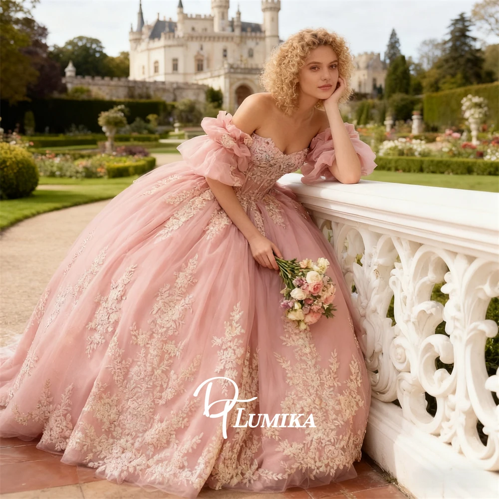 

Romantic Floral Quinceanera Dress for Women, Off Shoulder Ball Gown Coming of Age Sweet 15 Dresses Customized Communion Gowns