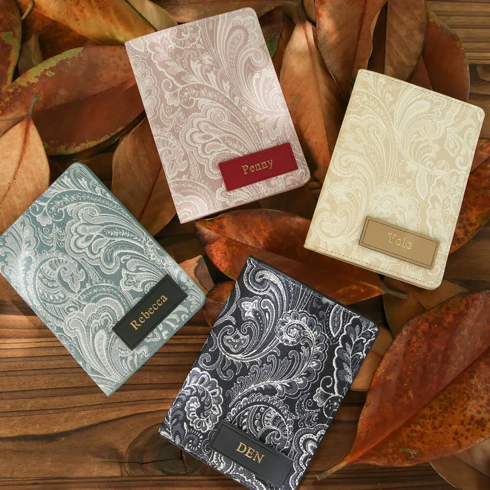 Custom Name Paisley Pattern Passport Cover Vintage Floral Print Leather Passport Holder with Card Slots Elegant Travel Organizer