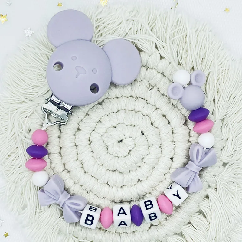 Free Handmade Personalized Name Baby Pacifier Clips Chains Silicone Beads Teether Teething Toys Dummy Holder Pacifier Chain Gift