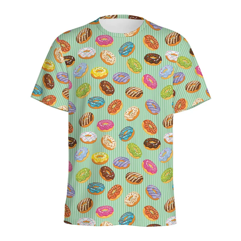 Colorful Donut Pattern T Shirt For Men Kids Summer Casual Round Neck Short Sleeve Tees Streetwear Tops 3d Printed Food T-Shirt